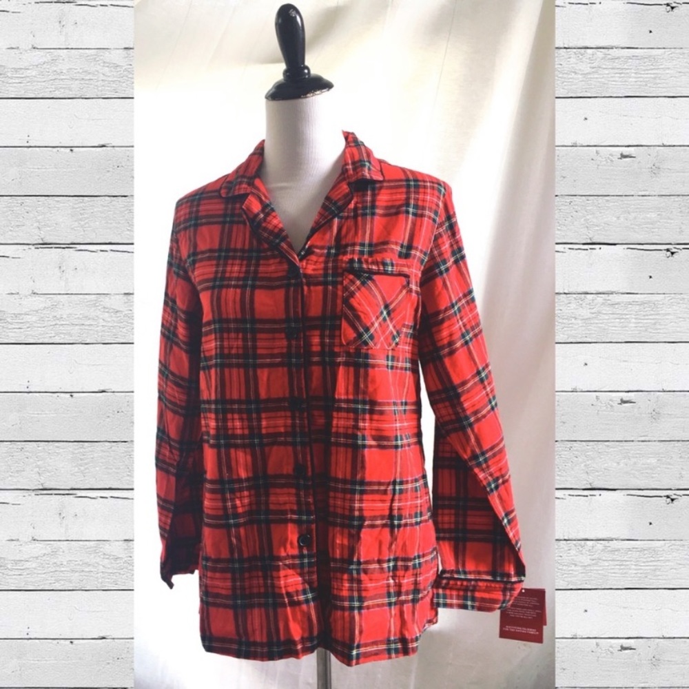 Wondershop red plaid pajama top button up Christmas holiday pj NEW